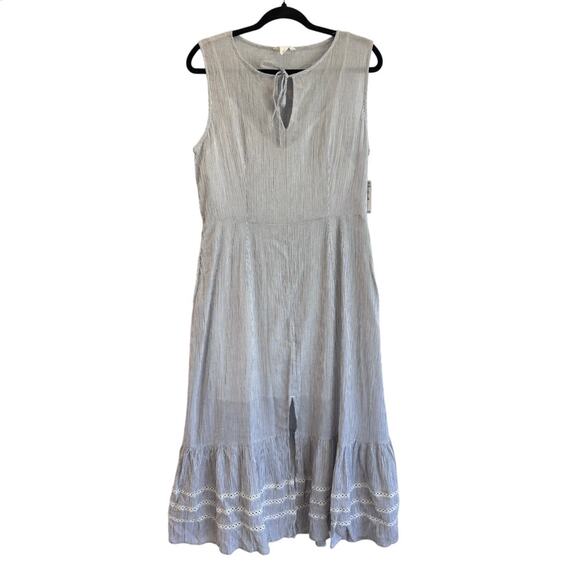 Caslon Striped Cotton Midi Dress Gray White Sleeveless Ruffle Summer M coastal - Picture 4 of 9